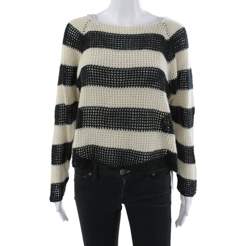 Mason Womens Beige Striped Boat Neck Pullover Sweater Long Sleeve Size 0P